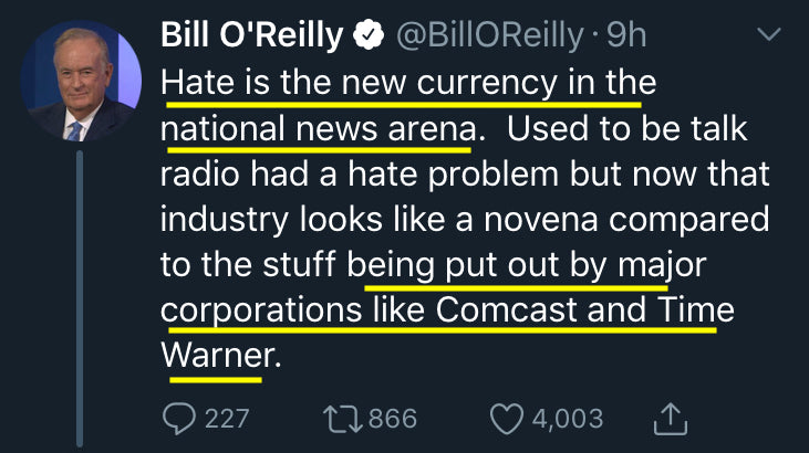 Bill O'Reilly - Hate, the New Currency of News Arena